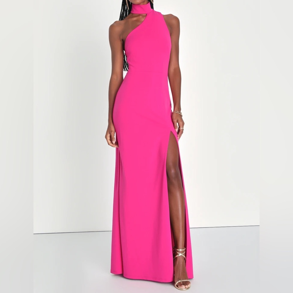 Lulus Pink Halter Neck Maxi Prom Dress